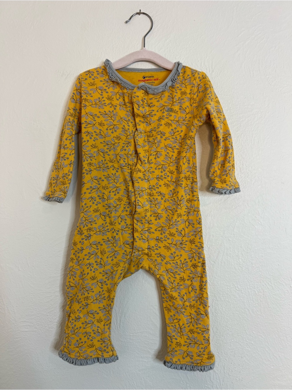 Magnetic Me Mustard Yellow Floral Ruffle-Trim One-Piece size 6-9 months
